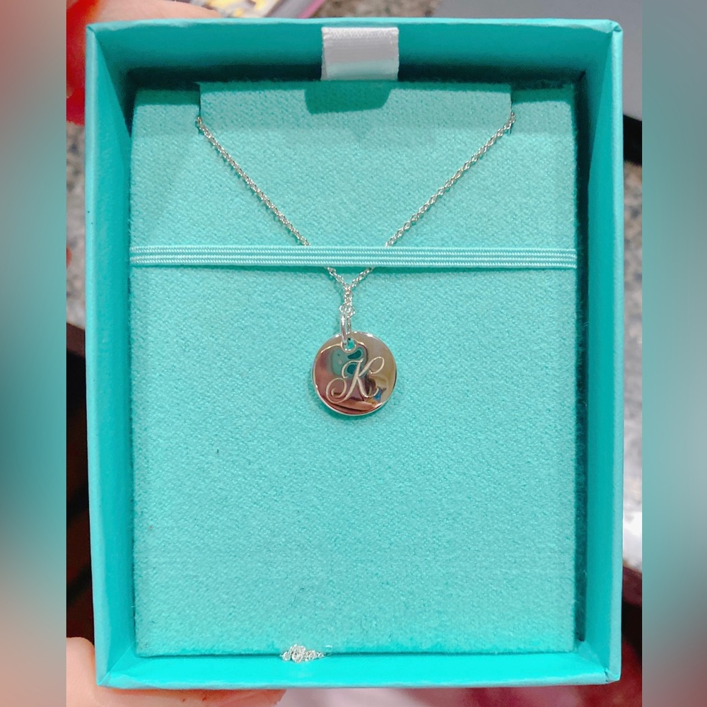 Tiffany & Co. Necklace Notes Alphabet “K” disc charm pendant **BRAND NEW**